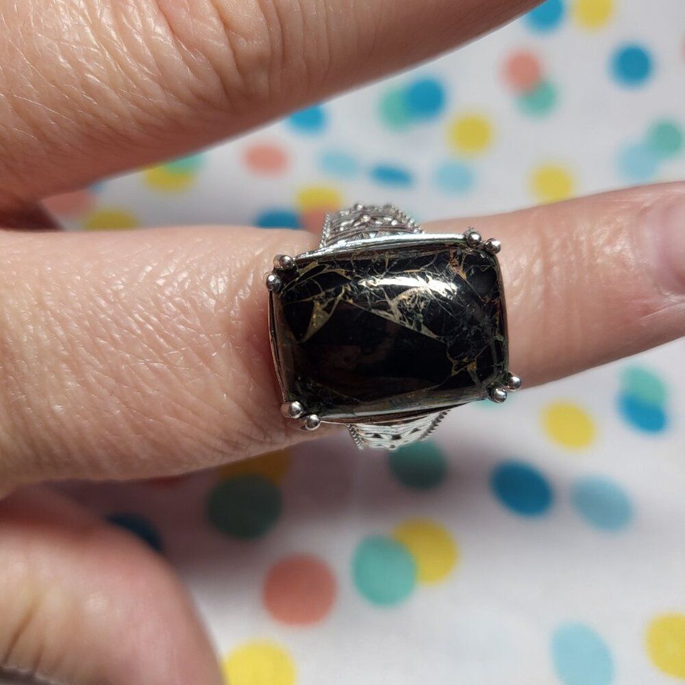 Matrix Silver Shungite Solitaire Copper with Magnet Ring - Picture 2 of 7